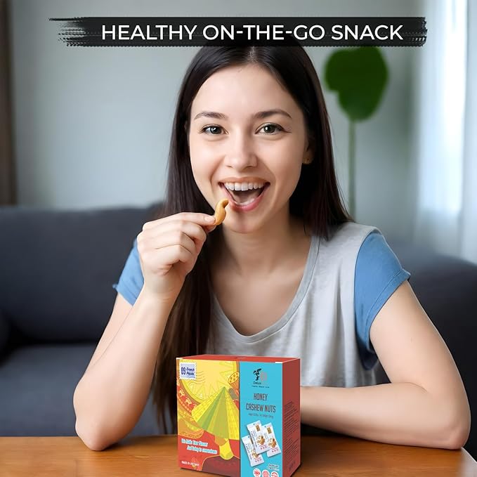 DELUXNUTS Roasted Honey Cashews (9 Packs), Whole Cashew Nuts, Individual Packs, Healthy Snack for Kids & Adults, Good Source of Protein, Gluten-Free