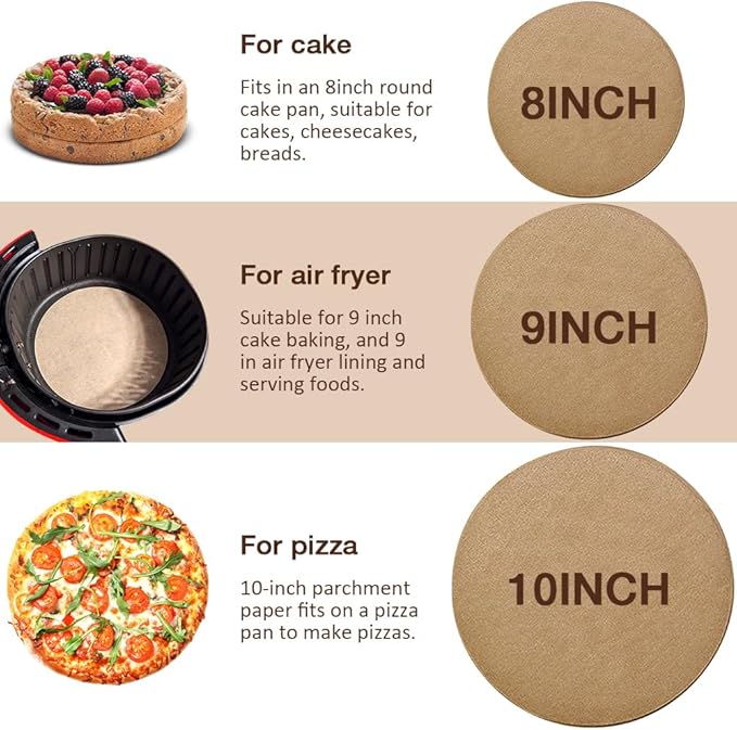 300 Pcs 8, 9, 10 Inch Round Parchment Paper, Round Parchment Paper for Baking, Parchment Liners for Tortillas, Cake Pan