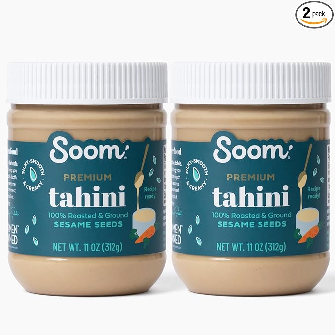 Soom Foods Ground Premium Sesame Tahini Paste 11oz (2 Pack) | Silky Smooth Texture in Hummus, Dips, Dressings | Vegan, Nut-Free, Gluten-Free, Kosher, Keto, Paleo, Whole30