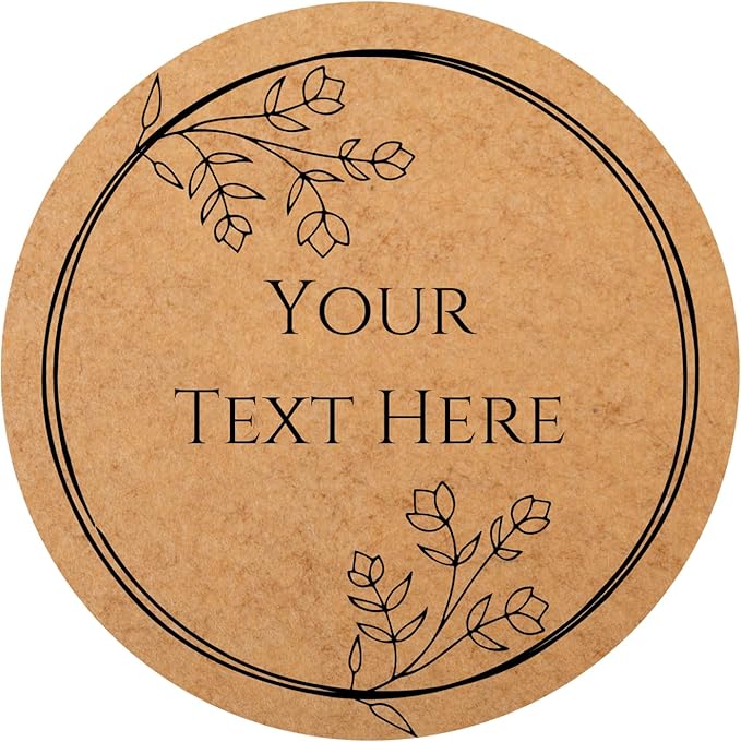 150,200Pcs Kraft Custom Sticker Labels Round Customized Labels Wreath Designs Personalized Stickers for Food Jars Gift Essential Oil Bottles Storage Bins(Kraft Paper 8)