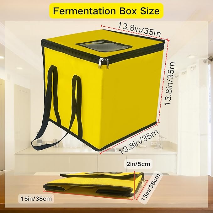 Bread Proofing Box Heater 150w, Dough Proofer Warming Box with NTC Sensor,43L Proofer Foldable Zippered Temperature and Timer Controller for Fermentation Sourdough,Yogurt,Natto,Yellow