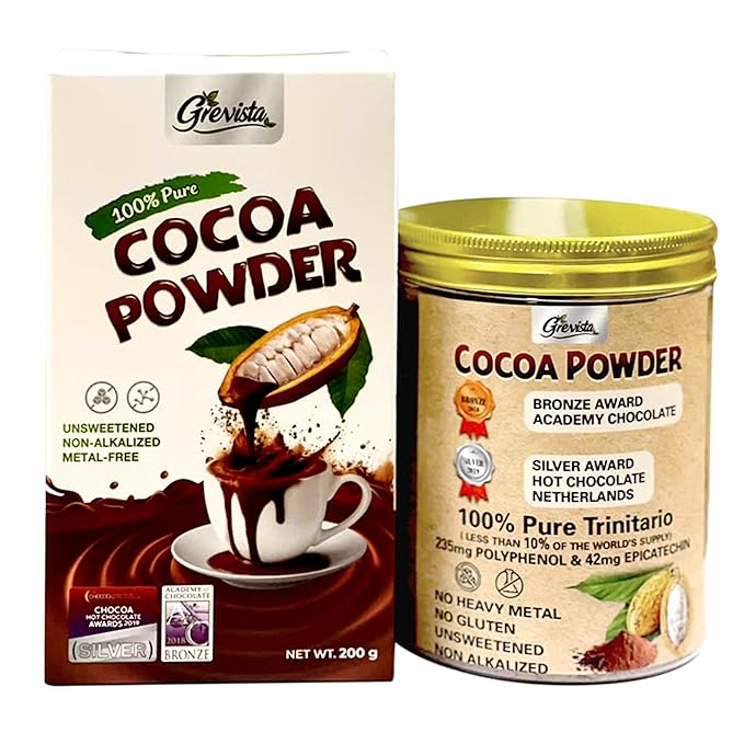 Grevista 100% Pure Cocoa Powder – Unmistakably Premium Quality | Bronze & Silver Medal-Winning | 235mg Natural Polyphenol | Organic, Unsweetened, Heavy Metal-Free, 33 Servings cacao powder