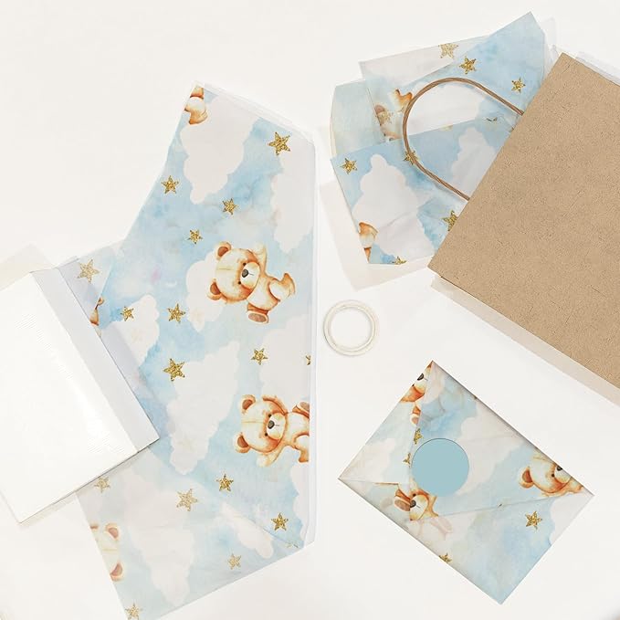 Teddy Bears Printed Tissue Paper for Gift Bags or Boxes and Wrapping - Baby Shower Bulk Decorative Art Tissue Paper for Packaging and Gifting | 24 Sheets 20" x 30"