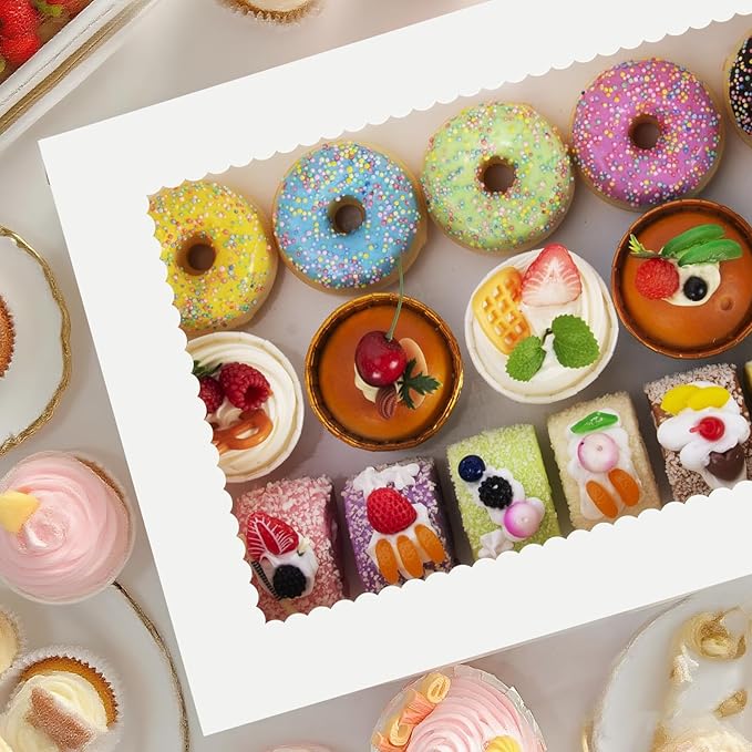 Sudaya 19x14x4 Cake Boxes with Boards, Rectangle Half Sheet Cake Boxes, 1/2 Sheet Bakery Box with Window, Disposable Carry Bakery Containers for Cookie, Donuts, Cupcakes, Pie, Wedding, Party