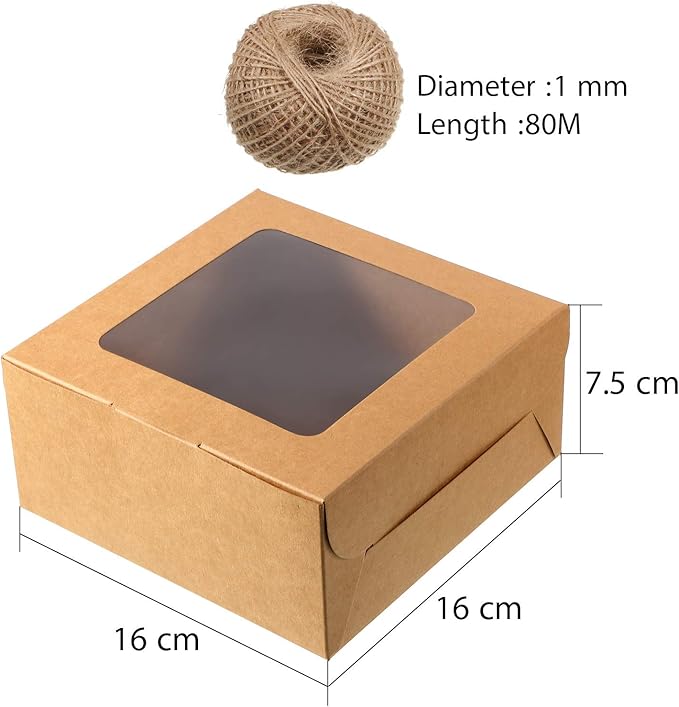 50 Pieces Bakery Box with Window Cookie Boxes Mini Kraft Boxes Gift for Pastries, Candy, Pie, Cupcakes, Soap Packaging for Homemade Soap (Brown,6.3 x 6.3 x 3 Inch)