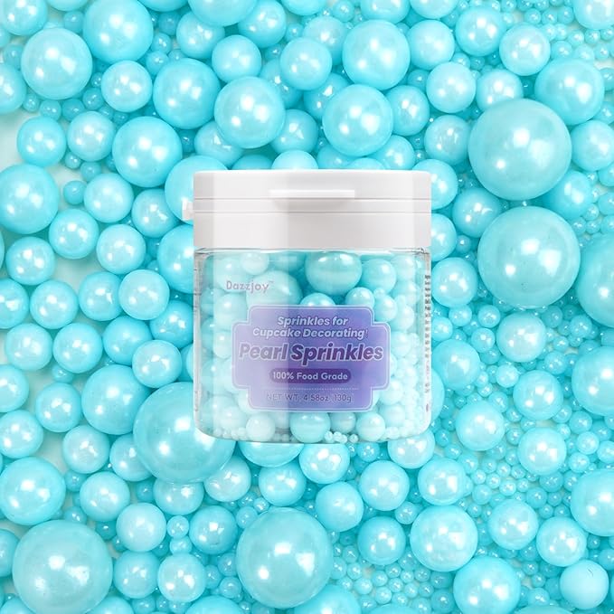 Dazzjoy Blue Edible Pearl, Edible Pearls Sugar Sprinkles, 130g/4.58oz, Blue Pearls Sprinkles for Cake Decorating, Cupcake Toppers