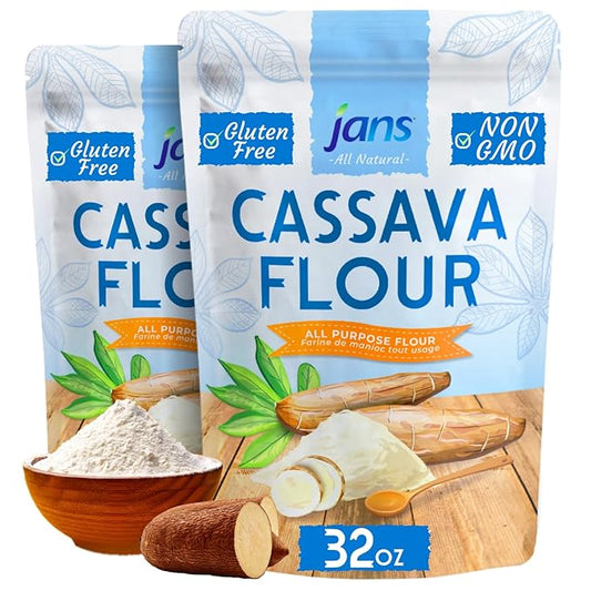 Cassava Flour All-Purpose Flour, 2 lbs (32oz) by Jans | Made from 100% Yuca Root, Non-GMO & Gluten-Free, Grain-Free, Paleo & Vegan Friendly