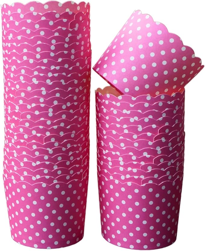 Paper Baking Cups (Polka Dots), Greaseproof Disposable Cupcake Liners (Pink, Large Cups (50-Pack))