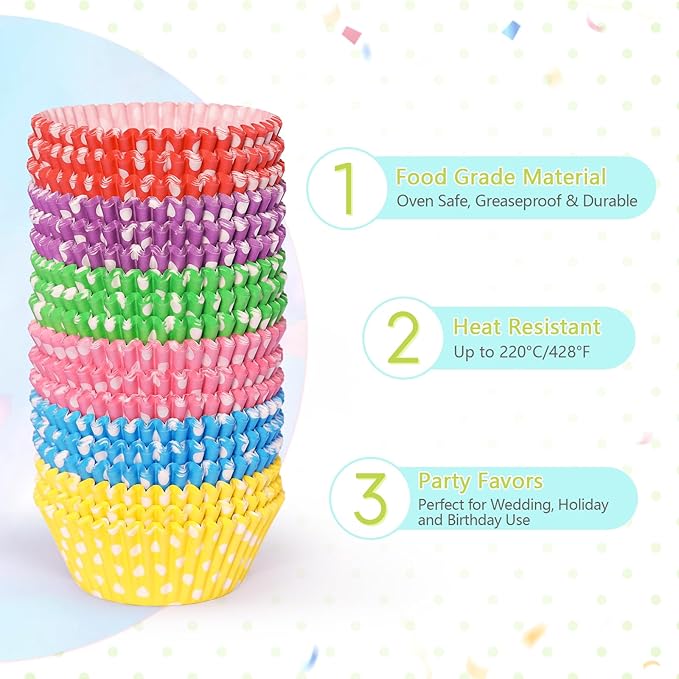 Standard Cupcake Liners 450 Count, Cute Polka Dots Paper Baking Cups Food Grade Disposable Cupcake Wrappers