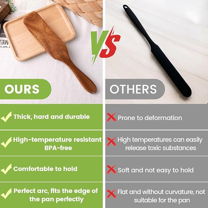 HANSGO Wooden Spurtle for Sourdough Starter, Reaching edge of Pan, Dough Whisk, Stirring, Mixing, Scraping, Wooden Kitchen Utensils for NonStick Cookware, Gift for Sourdough Lovers
