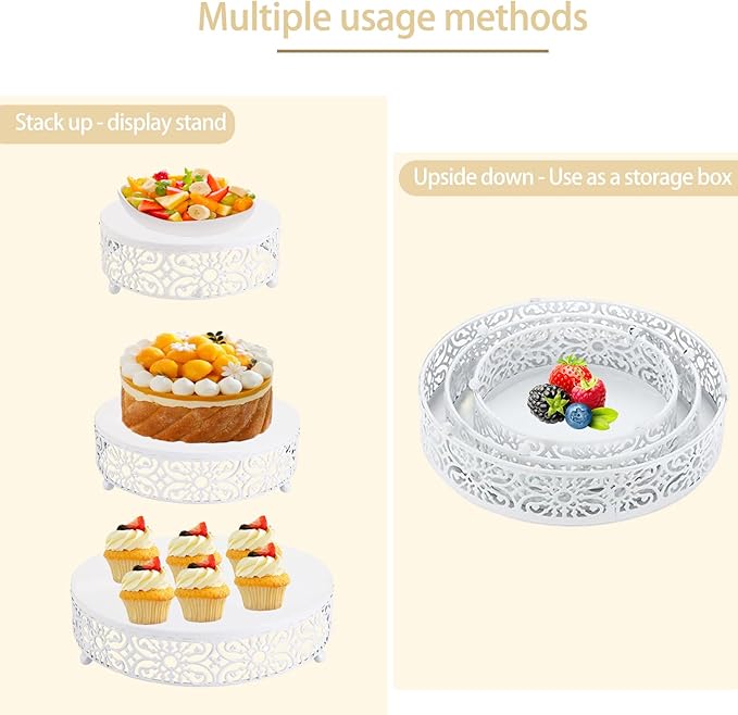 3 Set White Cake Stand，Dessert Cupcake Pastry Candy Display Plate for Party，Elegant Round Cylinder Columns tables for Weddings Cake Stands，Plant Tables，Birthday Party