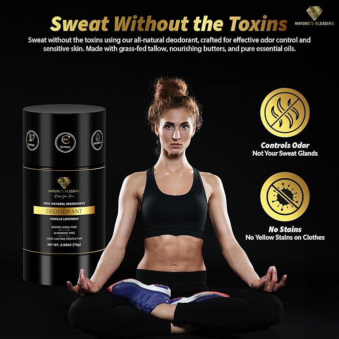 100% Natural Deodorant - Baking Soda & Aluminum Free - Gentle for Sensitive Skin - Long Lasting Protection (Vanilla Lavender)