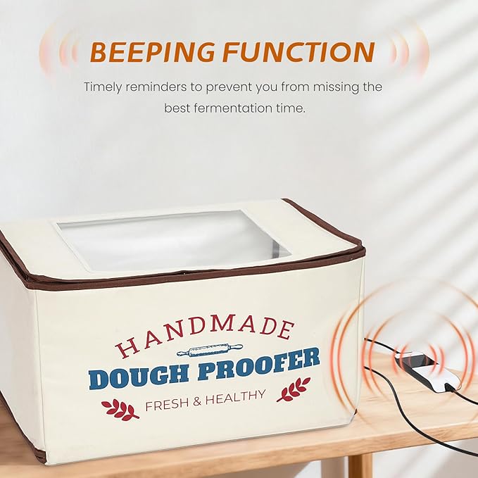 Extra Large Folding Dough Proofing Box with 3-Sided Heating, Temp Control (50-130℉), 24-Hour Timer, Beep Alert, Storage Bag – Ideal for Sourdough, Pizza, Yogurt & Seed Starting