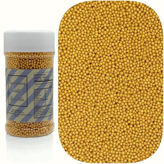 Dynastang 2mm Gold Pearls Sprinkles Edible Pearls Cake Decorating Stars Cake Decorations Cupcake Toppers Cookie Decorating Perfect for Cakes, Cupcakes, Desserts Toppings 3OZ