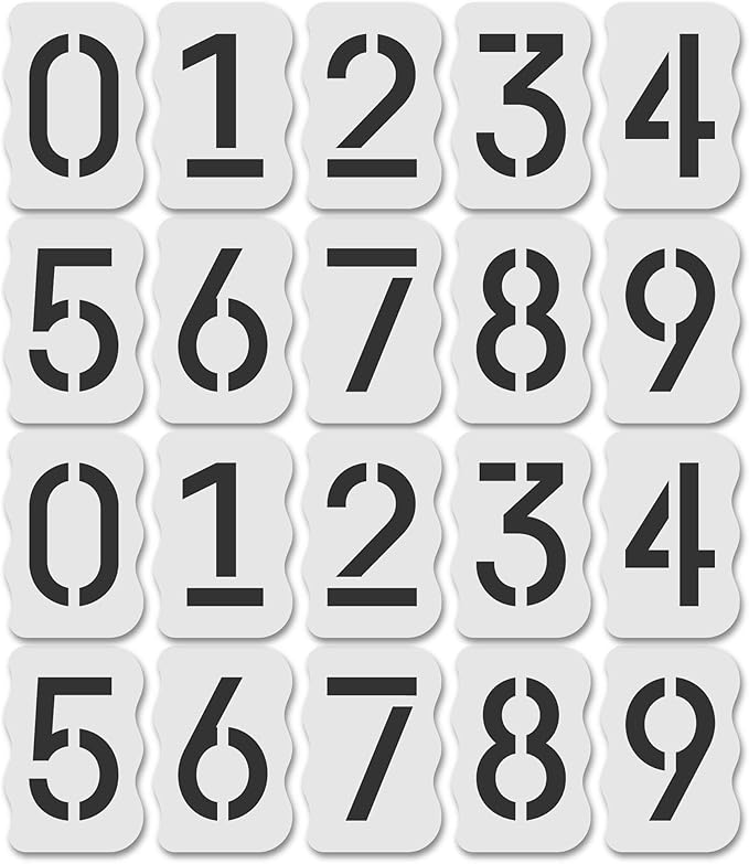Curb Stencil Kit for Address Painting – Includes All Numbers, 4-Inch Durable & Reusable Plastic Stencils for Sidewalks, Pavement, and Industrial Use (2 of Each, Classic Font)