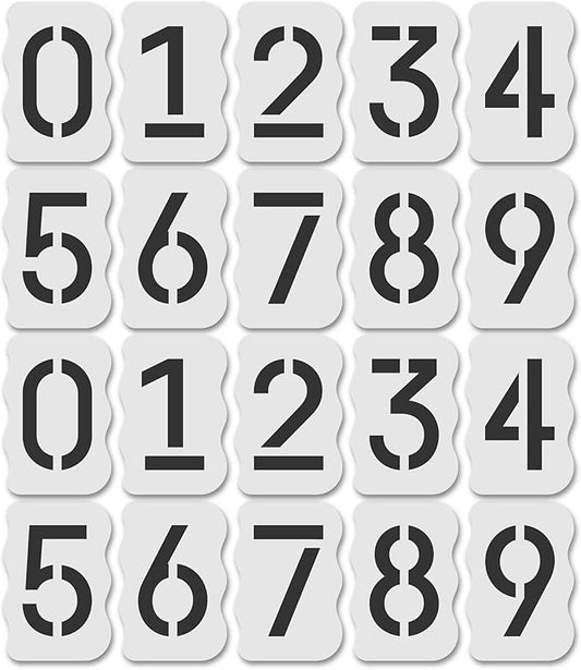 Curb Stencil Kit for Address Painting – Includes All Numbers, 4-Inch Durable & Reusable Plastic Stencils for Sidewalks, Pavement, and Industrial Use (2 of Each, Classic Font)