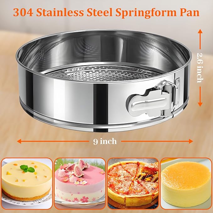 9 Inch Springform Pan 304 Stainless Steel Nonstick Springform Cake Pan with Removable Bottom, Round Spring Form Cheesecake Pans