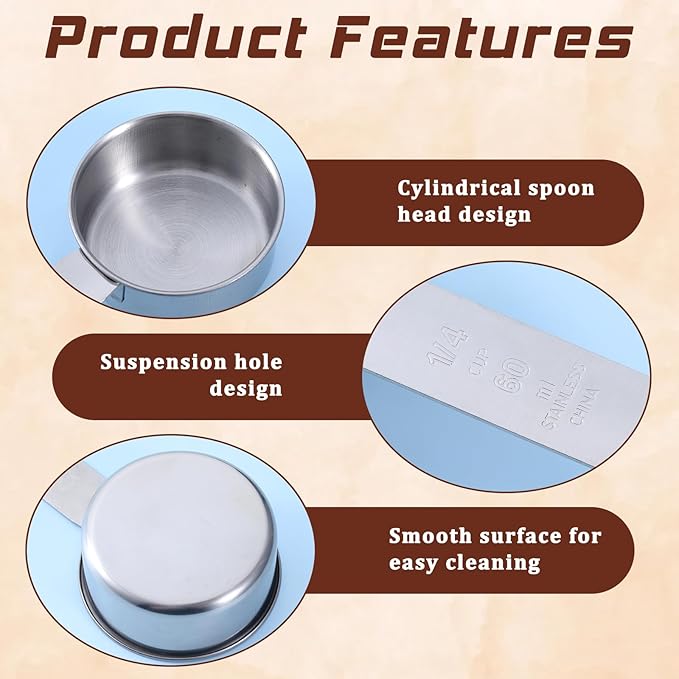2 Pcs Stainless Steel Measuring Cup, 60 ml 2 oz 1/4 Inch Cup Scoop Stainless Steel Measuring Cups Metal Coffee Scoop Cat Food Scoops for Wet and Dry Ingredients Cooking Baking Kitchen, Dishwasher Safe