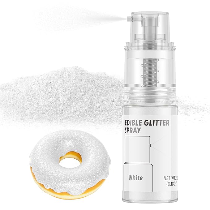 Edible Glitter Spray,Food Grade 5g Edible Glitter for Cake Decorating Desserts, Beverages, Cupcakes, Cake Pops and Cookies - White