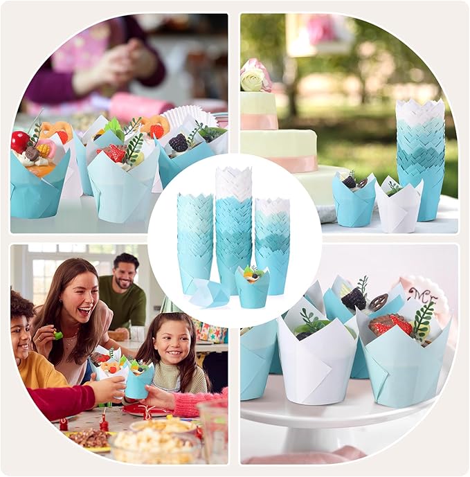 Havawish 500 Pcs Standard Size Gradient Green Tulip Cupcake Liners, Party Cupcake Baking Liners Greaseproof Wrappers Muffin Liner Holders for Wedding Birthday Baby Shower Holiday Party Baking Cups