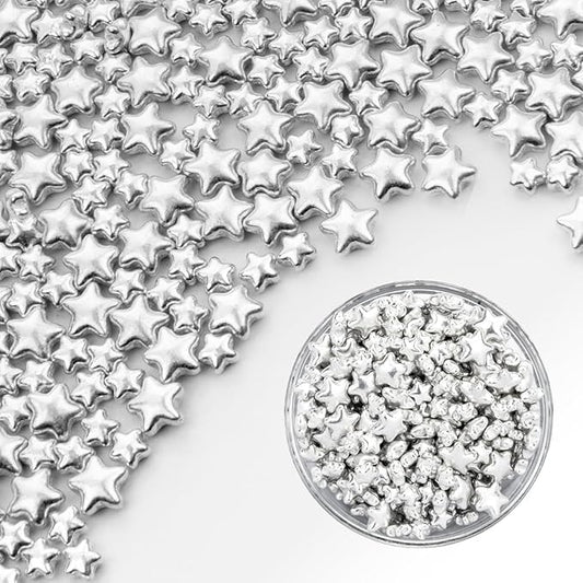 Dazzjoy Edible Silver Star Sugar Sprinkles, 4.23oz, Mix Size, Candy Star Sprinkles for Cake Decorations and Cupcake Toppers, Wedding Party Valentines Supplies
