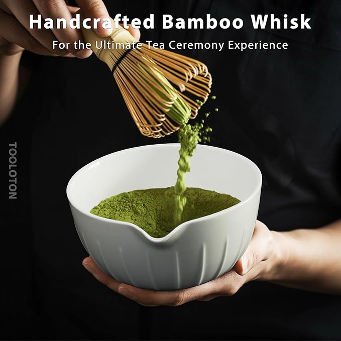 Matcha Whisk Set 7 Pcs - Ceramic Matcha Set with Bowl, Whisk, Holder, Bamboo Scoop, Rest, Sifter, and Tea Towel – Elegant Matcha Kit Gift for Women