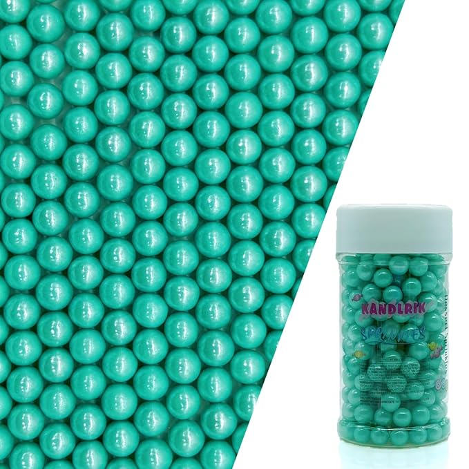 Edible Peacock Green Pearl Sugar Sprinkles Candy 7mm Mini Pearls Cake Decorations Cupcake Toppers Cookie Decorating Perfect for Wedding Party Valentine Halloween Christmas Supplies 3OZ