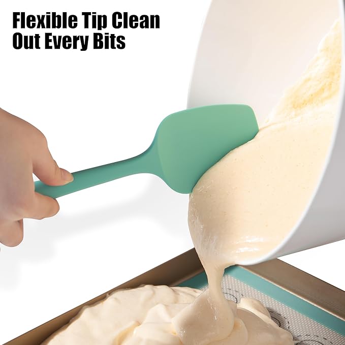 Doosu Silicone Spoon Spatula Set of 2, 600ºF Heat-Resistant Food Grade Rubber Spoonula with Seamless Design, Non-Stick Dishwasher Safe Kitchen Utensils for Cooking, Baking, Mixing, Scraping (Aqua Sky)