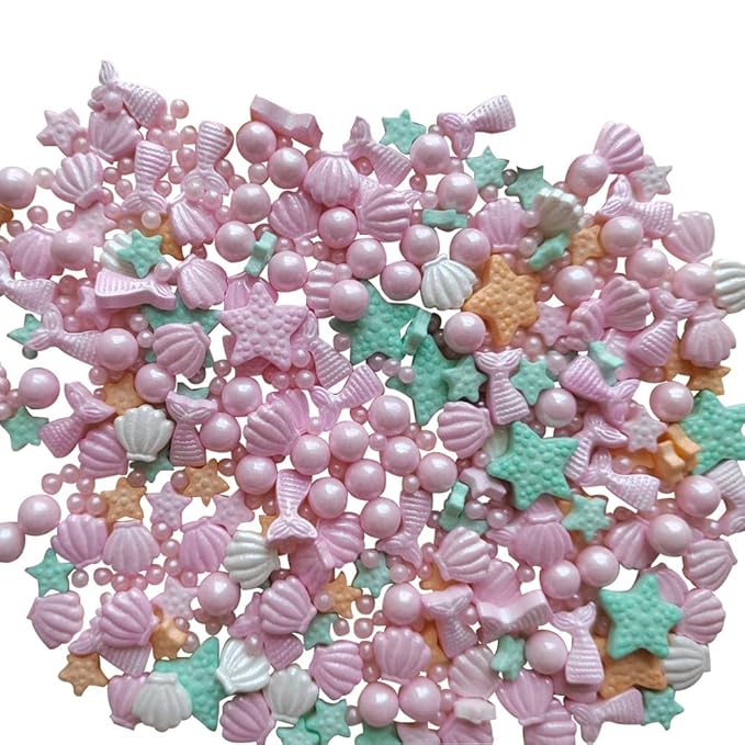 Homankit Mermaid Sprinkle Sweets Sprinkles for Baking Dessert Cupcake Cake Topper Starfish Shell Pearl Mermaid Candy Mix 3.53 Ounces