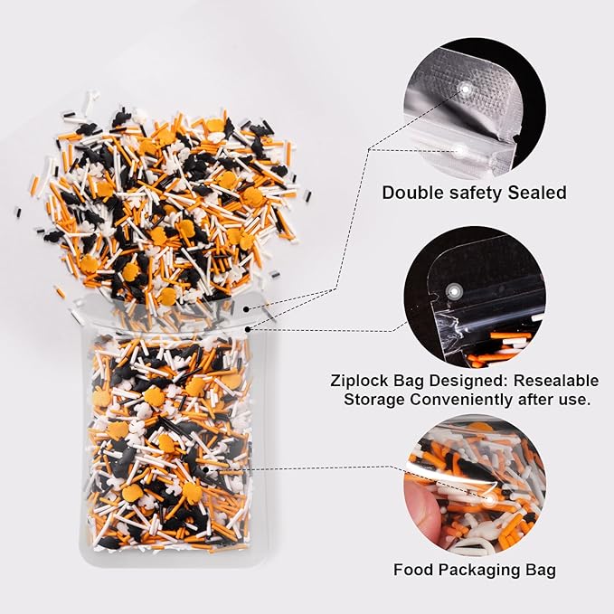 HUEBEATY 6-in-1 Halloween Sprinkles Set – 180g Edible Fall Thanksgiving Pumpkin, Ghost & Bat Confetti Mix with Black & Orange Sugar Crystals, Nonpareils & Jimmies – Spooky Cupcakes, Cookies & Cakes Decorating Toppings