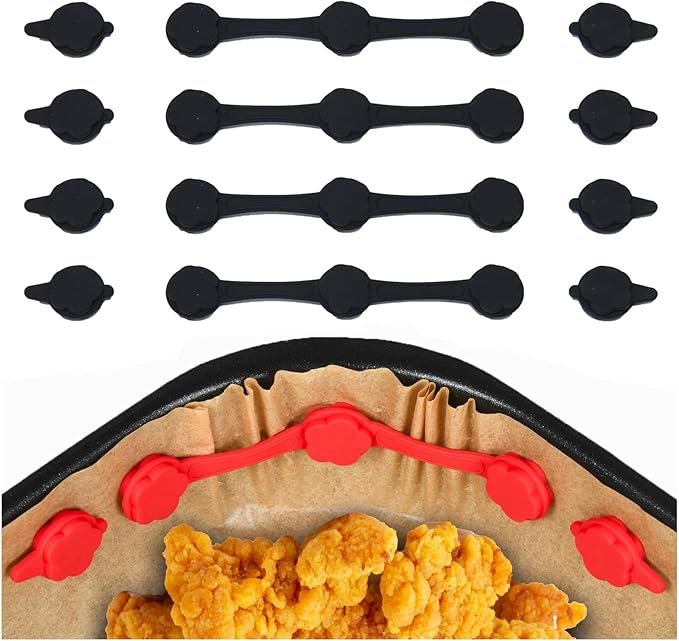 4PCS Air Fryer Magnets Silicone Buckle,Air Fryer Magnets for Parchment Paper,Safely Lock Paper from Heating Element or Covering Food,High-Temp Resistant (Black)