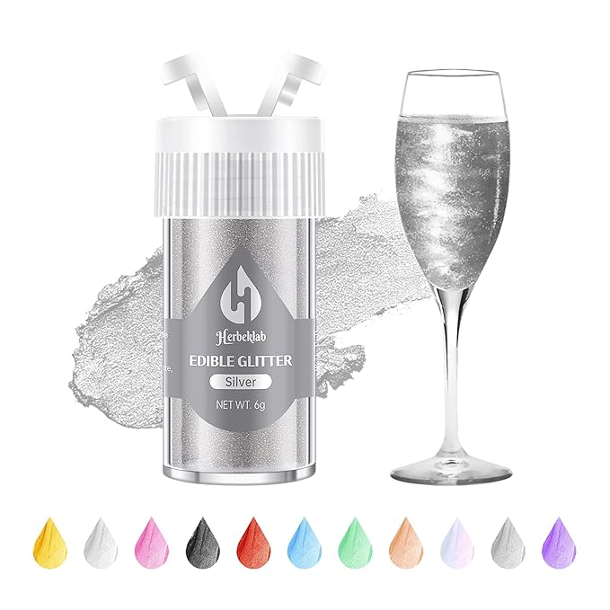 Silver Edible Glitter – 6g Luster Dust Drink Glitter, Food Grade Shimmer Powder for Cocktails, Cakes, Beverages, Chocolate & Candy