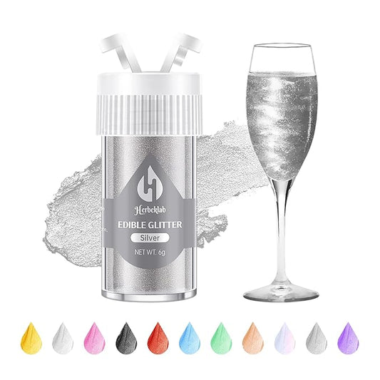 Silver Edible Glitter – 6g Luster Dust Drink Glitter, Food Grade Shimmer Powder for Cocktails, Cakes, Beverages, Chocolate & Candy