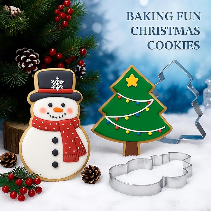 2 Pcs Large Christmas Cookie Cutters 8" Extra Large Christmas Tree and Snowman Stainless Steel Giant Cookie Cutter for Xmas Holiday Baking