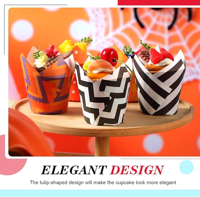 500 Counts Halloween Tulip Cupcake Liners Birthday Party Muffin Cupcake Baking Liners Grease Proof Cake Liner Holders for Fall Christmas Halloween Birthday Party