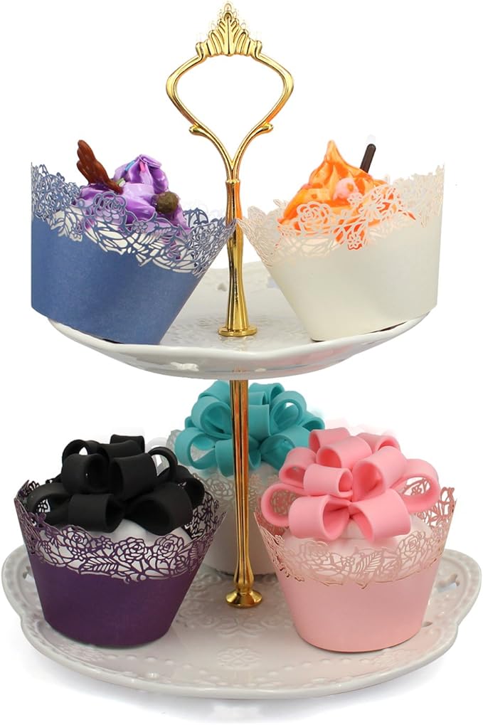 Cupcake Wrappers Pack of 50 Blue Filigree Artistic Bake Cake Paper Cups Little Vine Lace Laser Cut Liner Baking Cup Muffin Case Trays for Wedding Party Birthday Decoration -By KEIVA