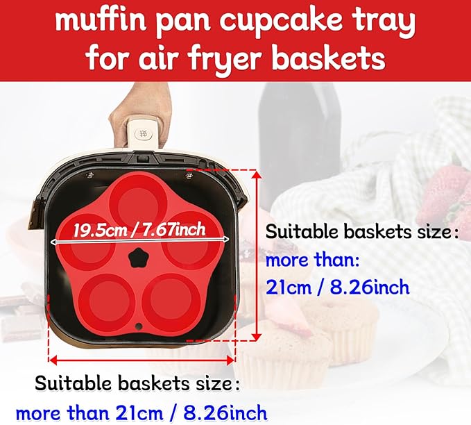 Silicone Air Fryer Muffin Pan Mini Egg Bite Mold for Oven Baking,1 Pcs Round Muffin Tins Cups Cake Pan Tray for Air Fryer Liners Basket Accessories Baking Muffin Cakes Pancake Quiche