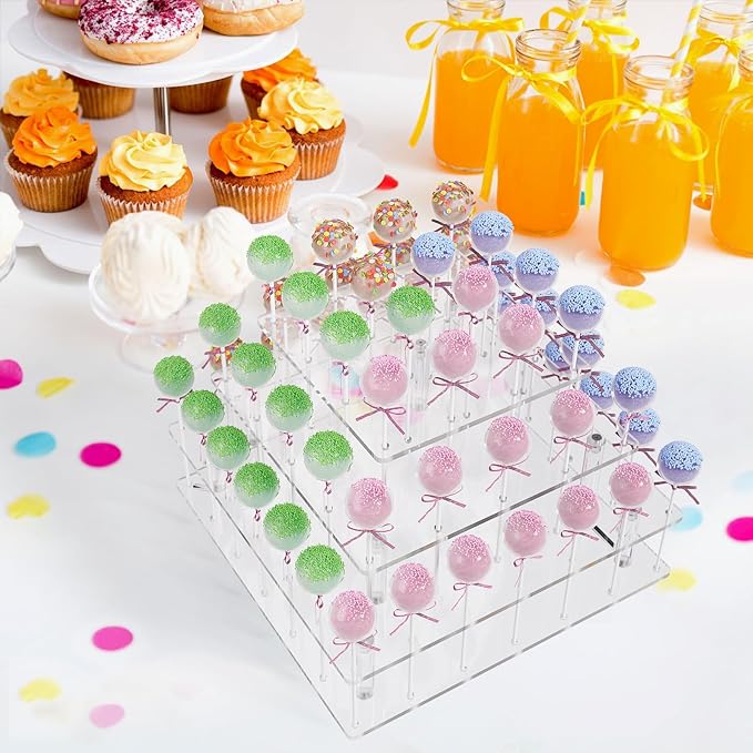 Clear Cake Pop Stand Lollipop Stand Display Cake Pop Holder Tower Acrylic 56 Hole 3 Tiered Candy Tree Holder Popcake Stands for Party Decorating Wedding Events Supplies