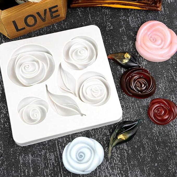 Leaf Silicone Mold Rose Flower Fondant Molds DIY Cake Decorating Tools Sugarcraft Candy Resin Clay Chocolate Gumpaste Moulds (4.52 x 4.52 x 0.48 inches)