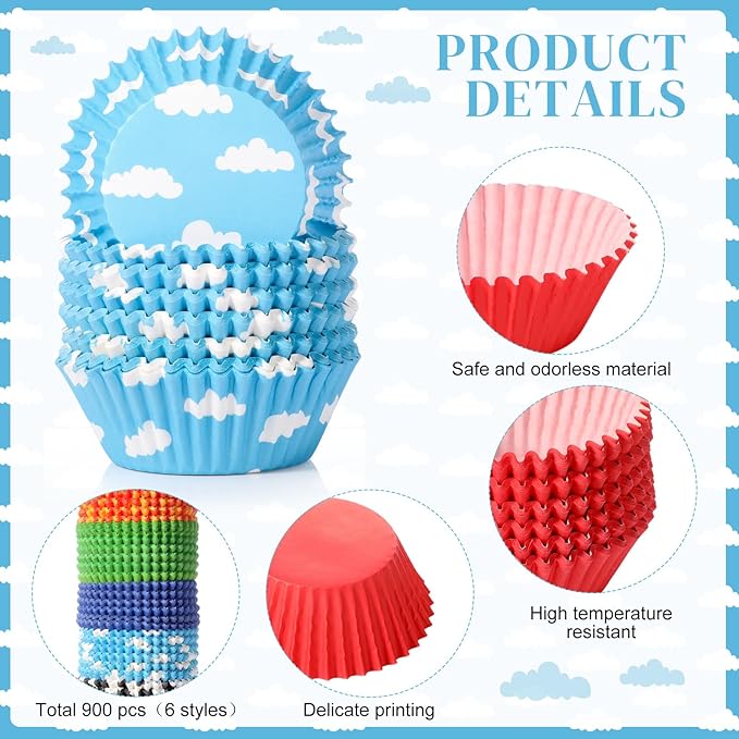 Vesici 900 Counts Cartoon Story Cupcake Liner Paper Cupcake Wrappers Holders Disposable Cup Bulk for Birthday Baby Shower Baking Party Supplies