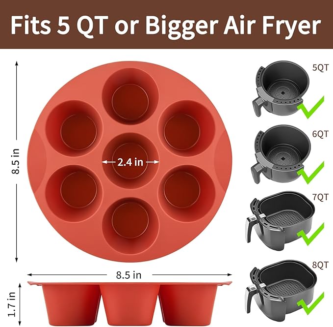 JOERSH 2-PK Egg Bites Silicone Mold for Air Fryer, Non-Stick 7 Cups Air Fryer Egg Muffin Pan Baking Cupcake, Muffin Cake, Tart, Frittata, Quiche