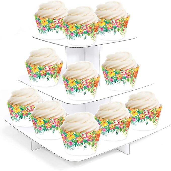 Andaz Press Party Cupcake Wrapper Decorations, Tropical Palm Leaves and Flowers, 24-Pack, For Girls 1st Birthday Baby Bridal Shower Tea Party Themed Decorations