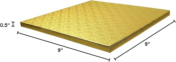 O'CREME Gold Square Cake Pastry Drum Board 1/2 Inch Thick, 9" x 9" - Pack of 5