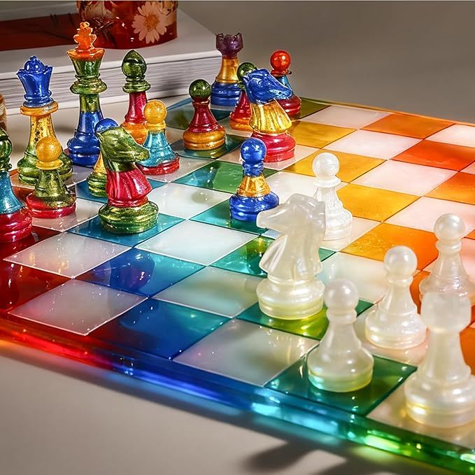 Resiners Chess Molds, Resin Chess Set Mold with 16 Piece 3D Full Size Chess Checkers & Chess Board, DIY Chess Board Game, Epoxy Resin NOT Include