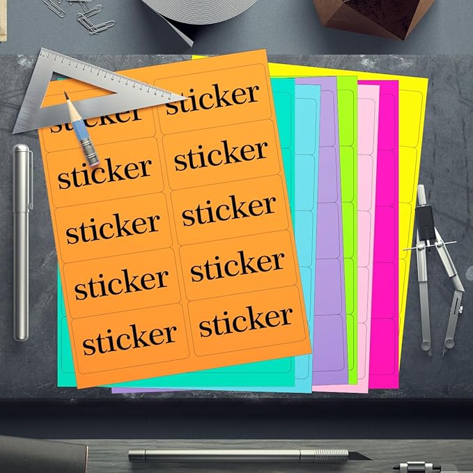 YSHIHE 2" x 4" Colored Labels Stickers 8 Colors Bright Moving Labels 24 Sheets,240 Labels for Laser/Inkjet Printer, Permanent Adhesive