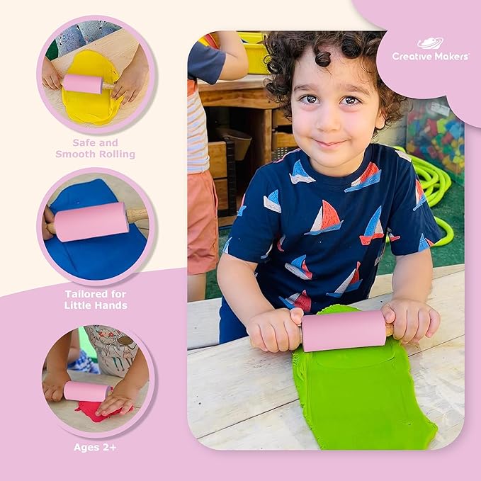 Small Rolling Pin for Kids, Non-Stick Silicone Surface with Wooden Handles for Play Dough and Baking Rolling Pin (Light Pink)
