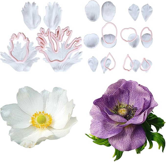 Daisy & Anemone Flower Fondant Mold Set, 2-in-1 Silicone Cake Decorating Mould for Gum Paste and Buttercream