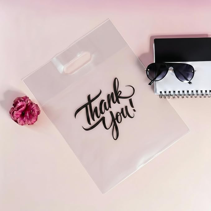 Infinite Pack Thank You Merchandise Bags, Die Cut Handles, Retail Shopping Bags for Boutique - Choose Color & Size