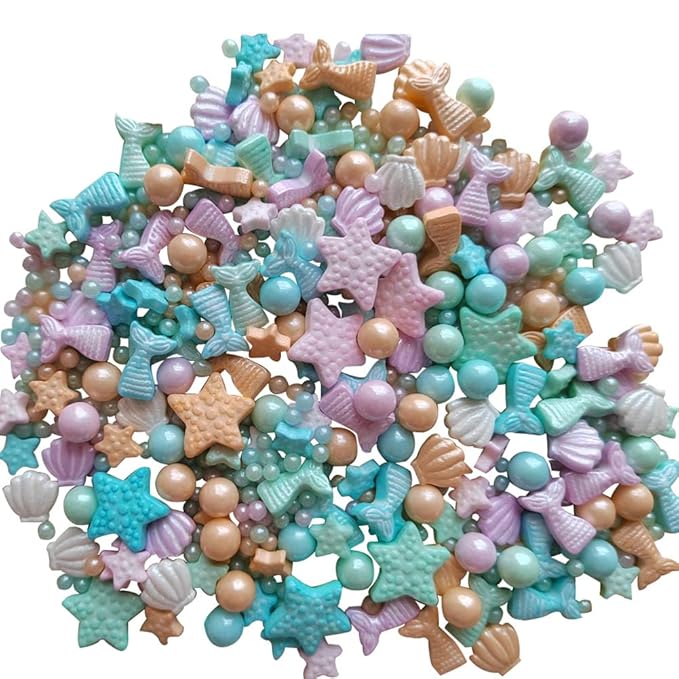 Homankit Mermaid Sprinkle Sweets Sprinkles for Baking Dessert Cupcake Cake Topper Starfish Shell Pearl Mermaid Candy Mix 3.53 Ounces Multicolor