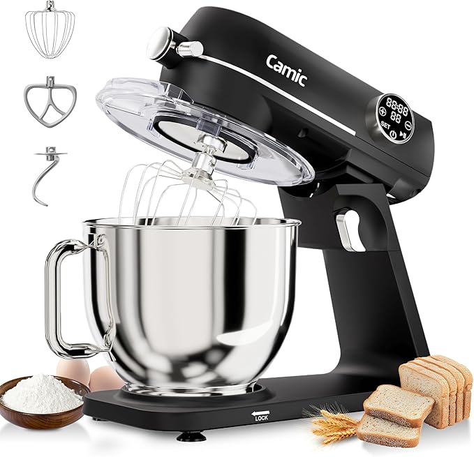 8.45 QT All Metal Dough Mixer,10 Speed Large Capacity Kitchen Stand Mixer with Digital Timer & Tilt-Head, Electric Mixer with Whisk Dough Hook Mixing Beater for Baking,Cakes,Cookie,Bread,Salad(Black)